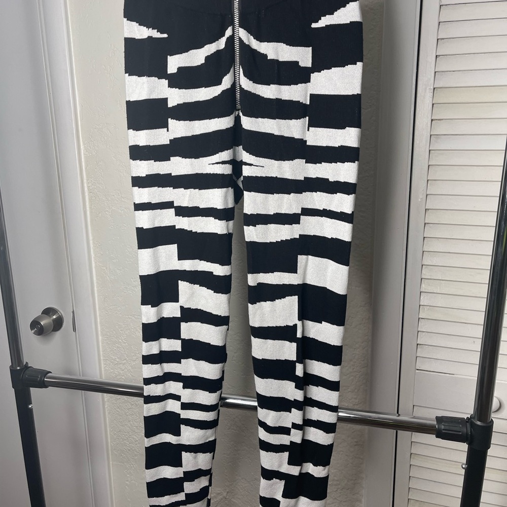 Fashion Nova Black and White Striped Leggings